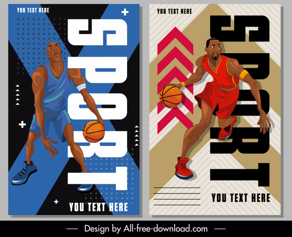 affiches de basket-ball croquis dynamique de caractère de dessin animé de conception