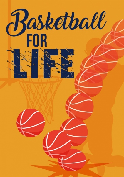 Baloncesto promoción banner moviendo pelota los iconos de diseño de gran alcance