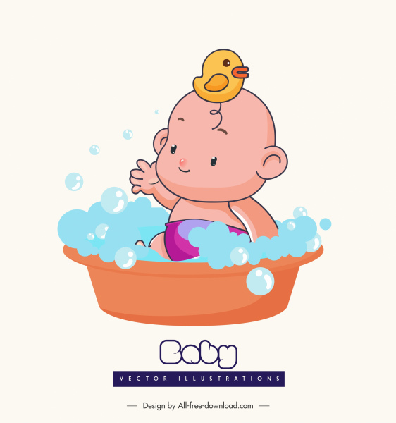 洗澡嬰兒圖示可愛的卡通人物