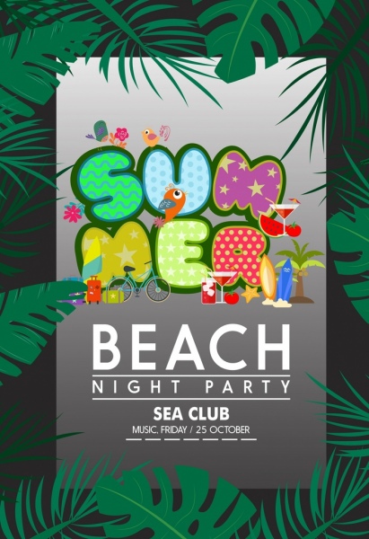 Beach party transparent kolorowe teksty zielony liść ozdoba