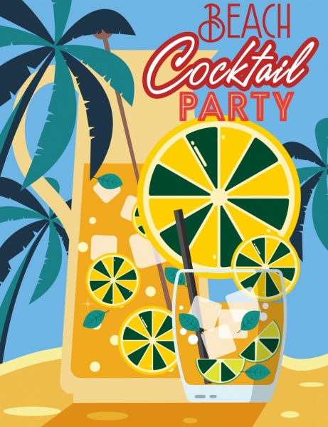Beach party transparent szkła cytryna plasterek kokosowe ikony