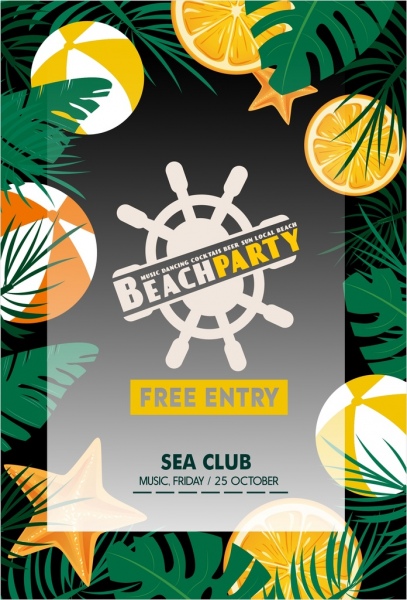 sea beach party poster simboli decorazione colorato design