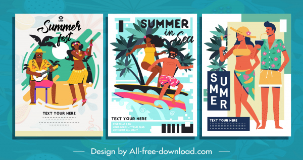 Praia verão cartazes coloridos clássica design