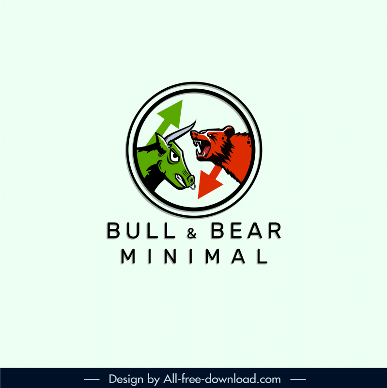  หมีกระทิงหัว forex ซื้อขาย logotype แบนแบบไดนามิกวาดภาพร่าง