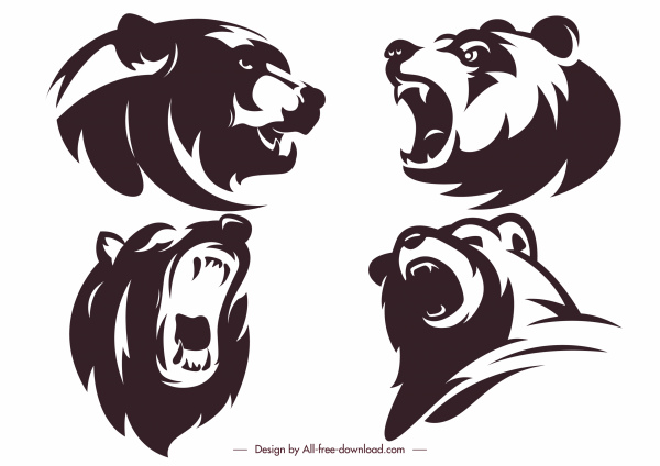 beruang kepala ikon sketsa emosional siluet desain handdrawn