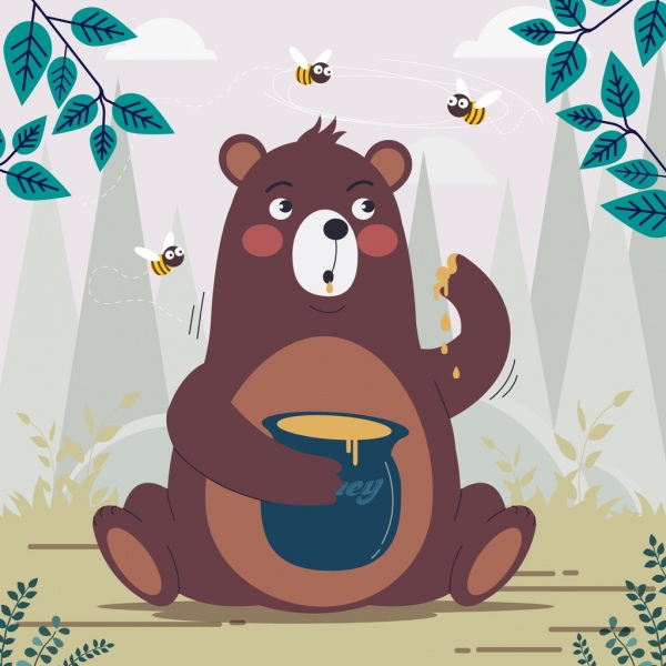 beruang latar belakang madu lucu karakter kartun