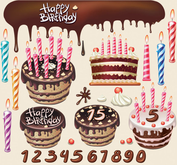 elementos de design de bolo de aniversário bonito