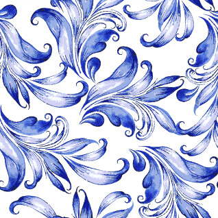 아름 다운 푸른 꽃 벡터 원활한 패턴