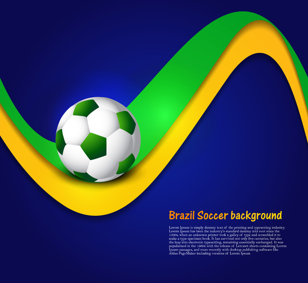 美麗的巴西色彩概念波浪彩色足球背景插圖