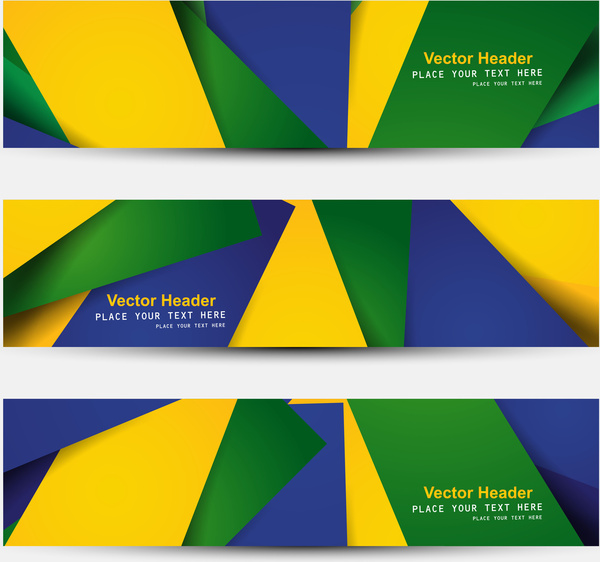 美しいブラジル国旗の 3 色ヘッダー設定ベクトル図