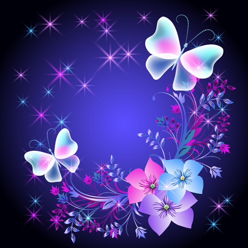 hermosas mariposas con flores vector fondo