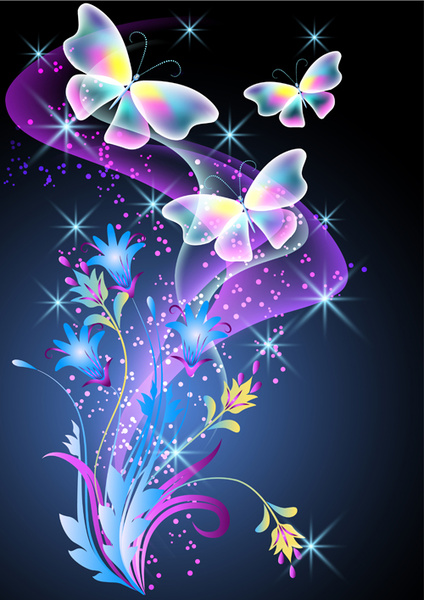 hermosas mariposas con flores vector fondo