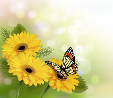 bunga dan kupu-kupu indah vektor latar belakang