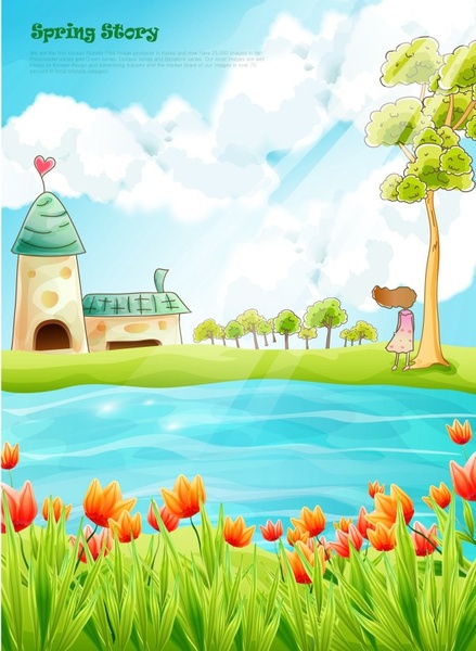 Beautiful Cartoon Spring Scenery Vector Graphics-vector Cartoon-free Vector  Free Download