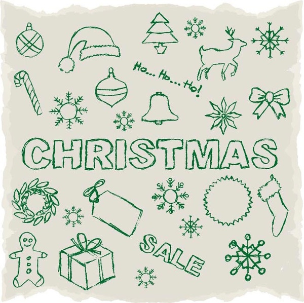 美しいクリスマスのフリーハンド スケッチ デザイン要素ベクトル