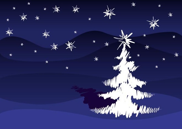 güzel Noel ağacı kontur tasarımı ile yıldız arka plan kart tasarlamak vektör