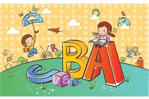 Beautiful Cute Children Playing With 3d Alphabetic Vector Children Illustration