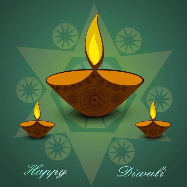 Beautiful Diwali Card Artistic Diya Vector Design