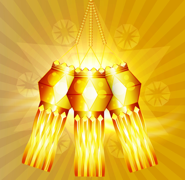 Beautiful Diwali Hanging Lamp Festival Wave Vector Illustration