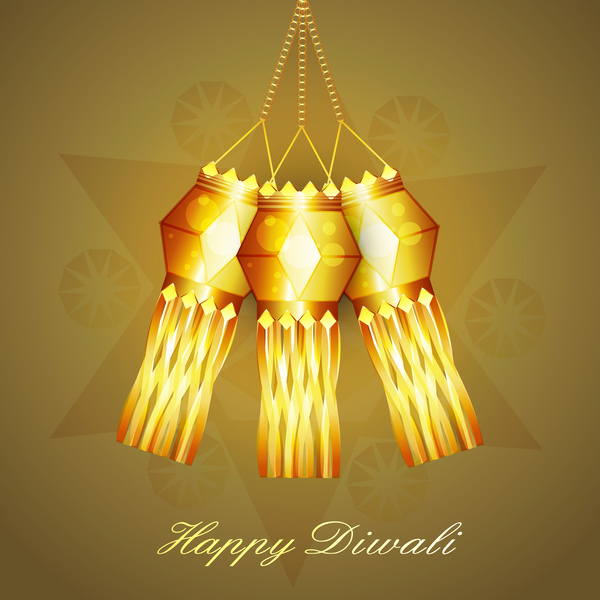 Beautiful Diwali Hanging Lamp Festival Wave Vector Illustration
