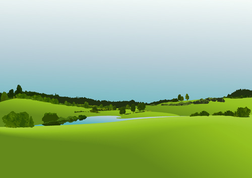 Beautiful Fields Landscapes Vector Set