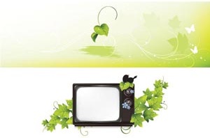 美しい緑のフローラル アート ベクトル バナーとフローラル アート テレビ
