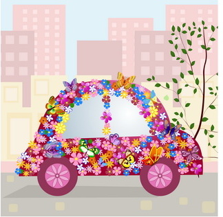 아름 다운 꽃 자동차 디자인 그래픽