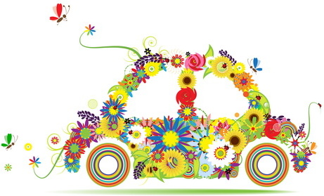 Mobil bunga indah desain grafis
