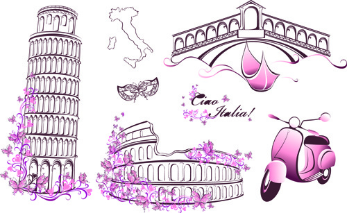 Beautiful Floral With Italy Symbols Vector
