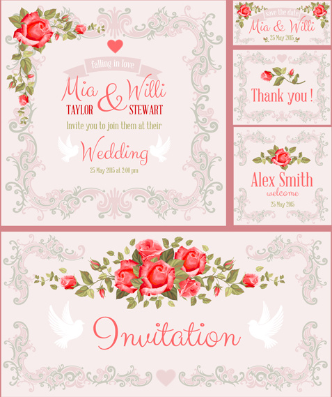 아름 다운 꽃 웨딩 카드 vecors