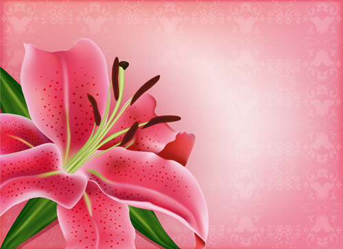 ดอกไม้สวยสีชมพูพื้นหลังเวกเตอร์
