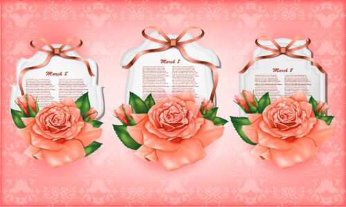 Beautiful Flower With Ribbon Cards Vector Graphic