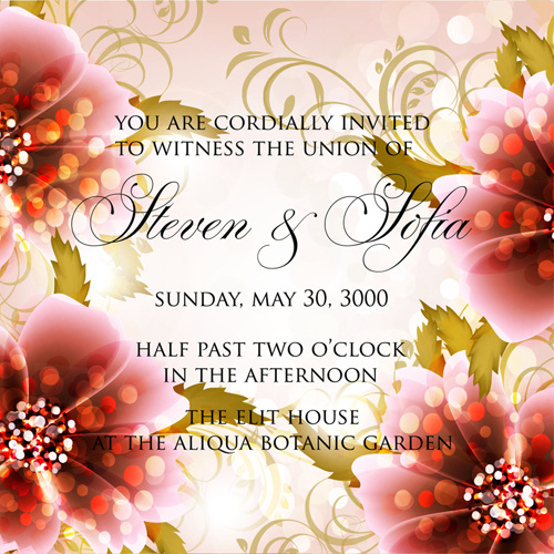 schöne Blumen Hochzeit Einladung Karte Vektor-set
