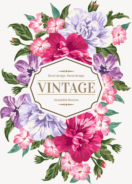 Beautiful Flowers With Vintage Card Vectors