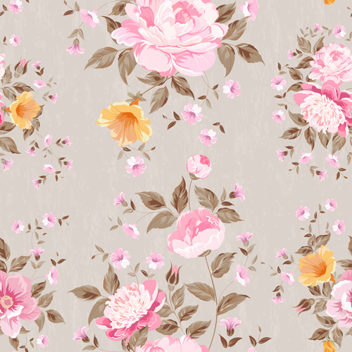 Beautiful Flowers With Vintage Seamless Pattern Vector