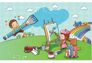 美麗的小組快樂的孩子向量播放公園向量兒童插畫