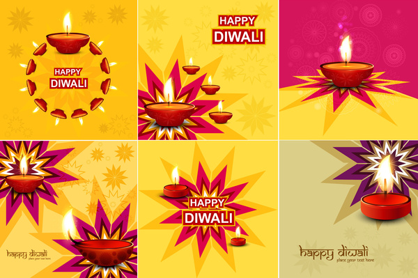 đẹp happy diwali kỷ niệm bộ sưu tập thẻ đầy màu sắc nền Lễ hội hindu véc tơ