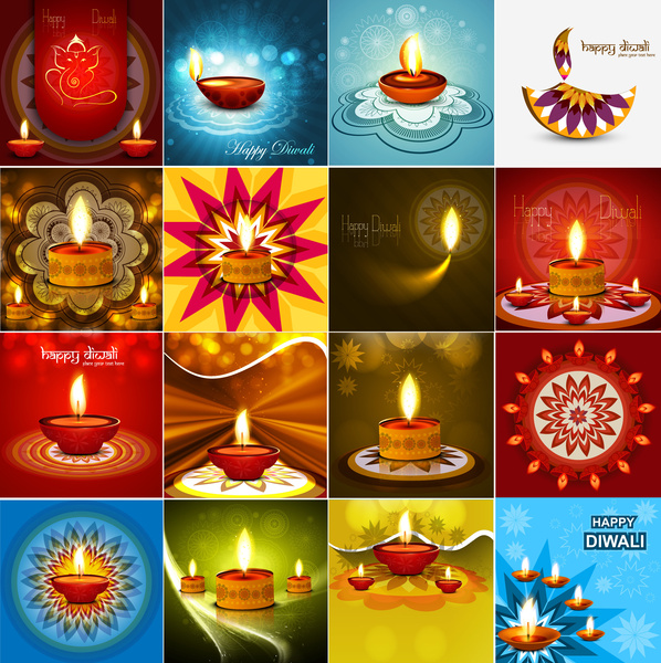 indah happy diwali 20 koleksi perayaan presentasi kartu berwarna-warni hindu festival vektor