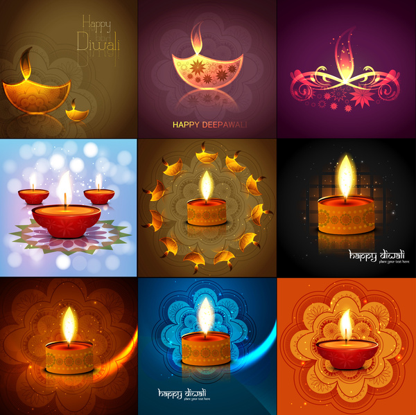 diwali feliz hermosa 9 colección presentación brillante colores hindú festival de fondo