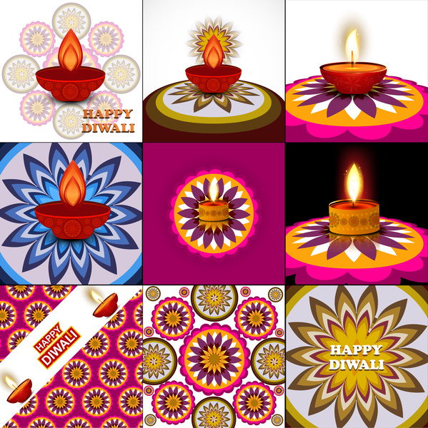 ديوالي سعيد جميل 9 جمع عرض مشرق الملونة الهندوس المهرجان الخلفية