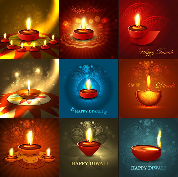 linda feliz diwali 9 coleção apresentação brilhante hindu festival fundo colorido
