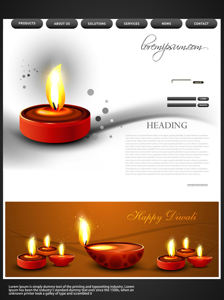 美丽快乐排灯节丰富多彩的印度教节日网站模板背景向量