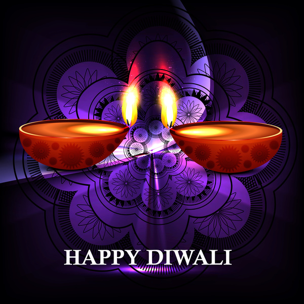 美麗快樂的印度教節日排燈節迪亞亮背景向量