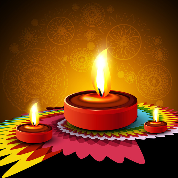 美丽快乐的印度教节日排灯节迪亚Rangoli设计背景