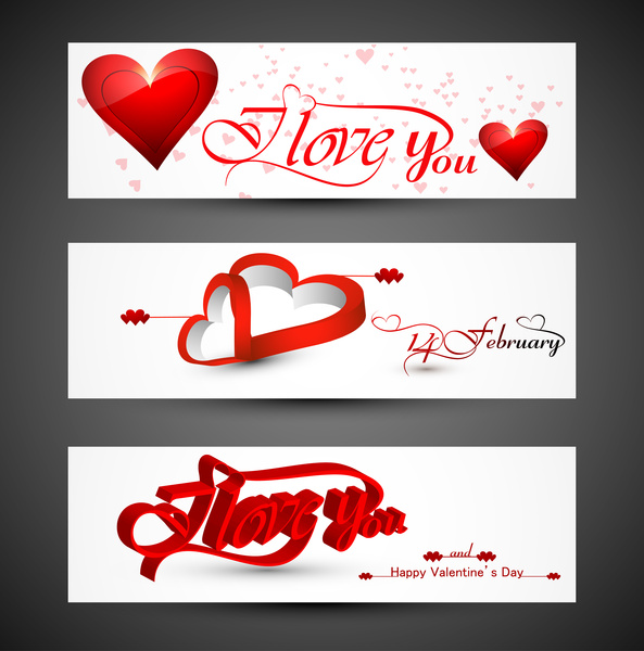 hermosa cabecera de colorido para el día de San Valentín corazón banners set amor sitio web vector
