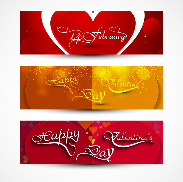 Hermosa cabecera colorido para el dia de San Valentin corazon amor web Banners Vector Set