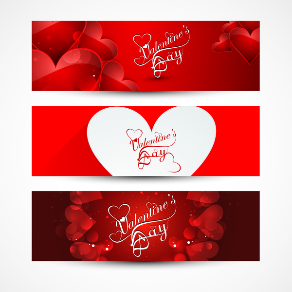 header indah berwarna-warni untuk hari kasih sayang hati spanduk set cinta situs vektor