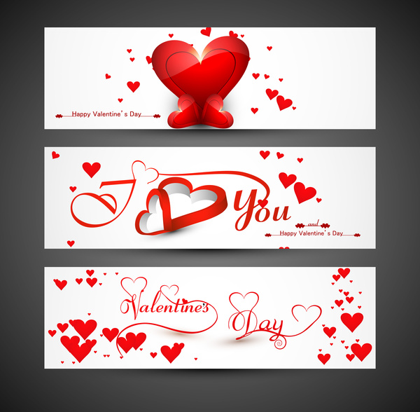 Beautiful Header Colorful For Valentines Day Heart Banners Set Love Website Vector