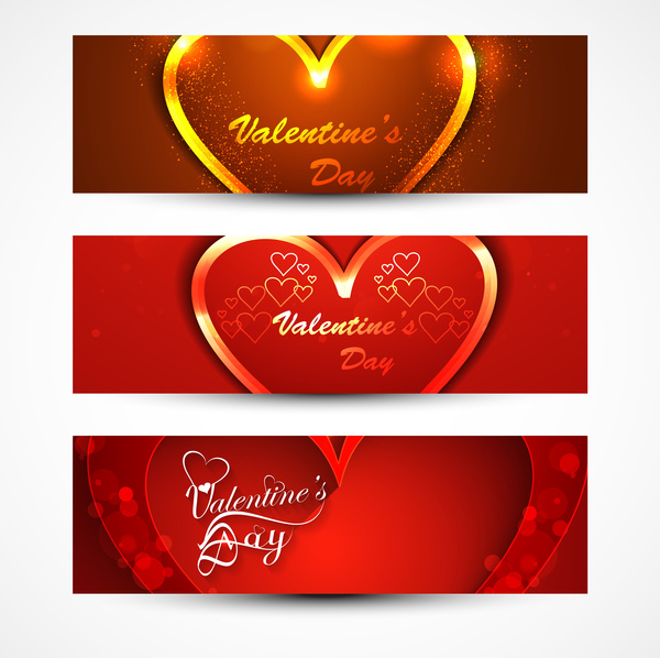 バレンタインの日の心の色鮮やかな美しいヘッダー バナー セット愛ウェブサイト ベクトル