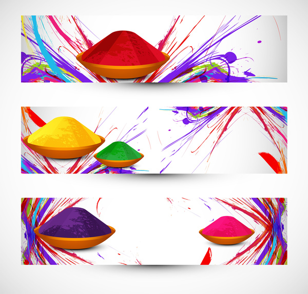 cabeçalho de celebração festival holi lindo conjunto vector fundo colorido